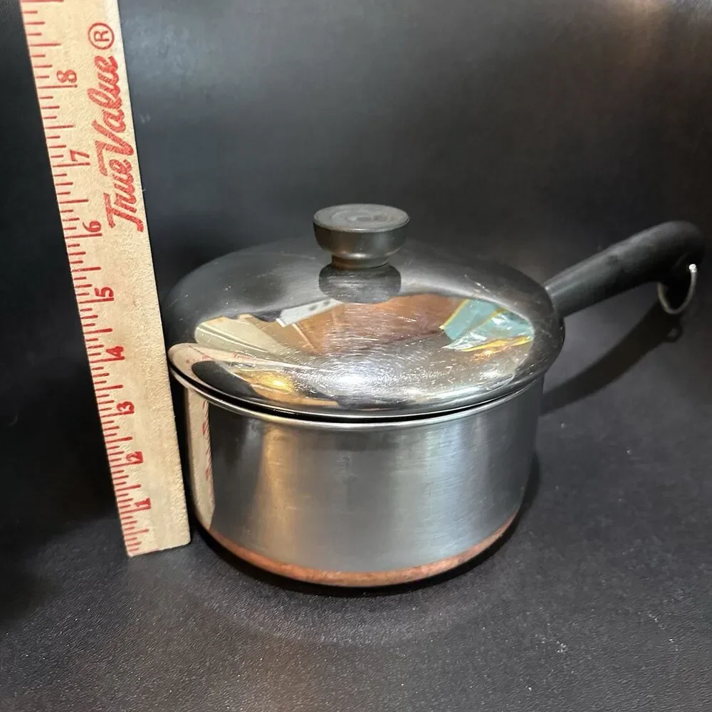 Revere Ware 2 Qt 85B Copper Bottom Stainless Steel Saucepan w/ Lid Long Handle